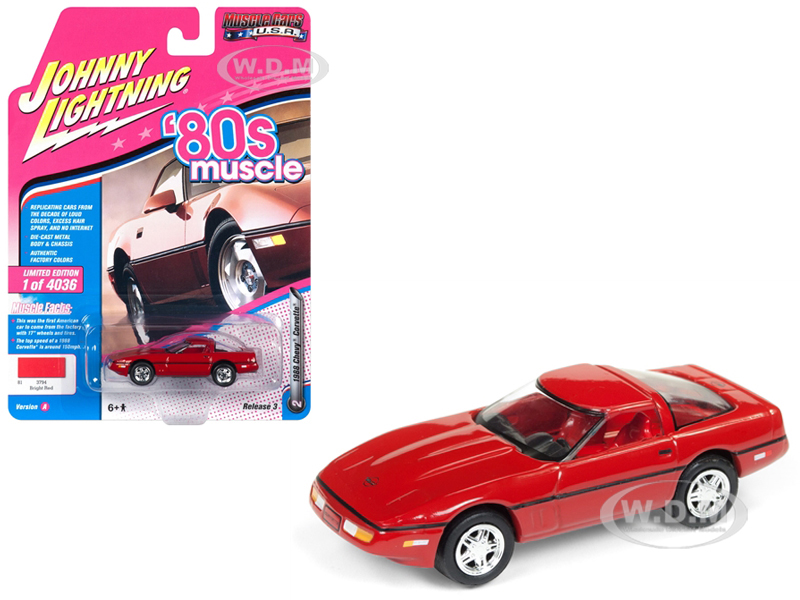1988 Chevrolet Corvette Bright Red "80s Muscle" Limited Edition to 4036 pieces Worldwide 1/64 Diecast Model Car by Johnny Lightning