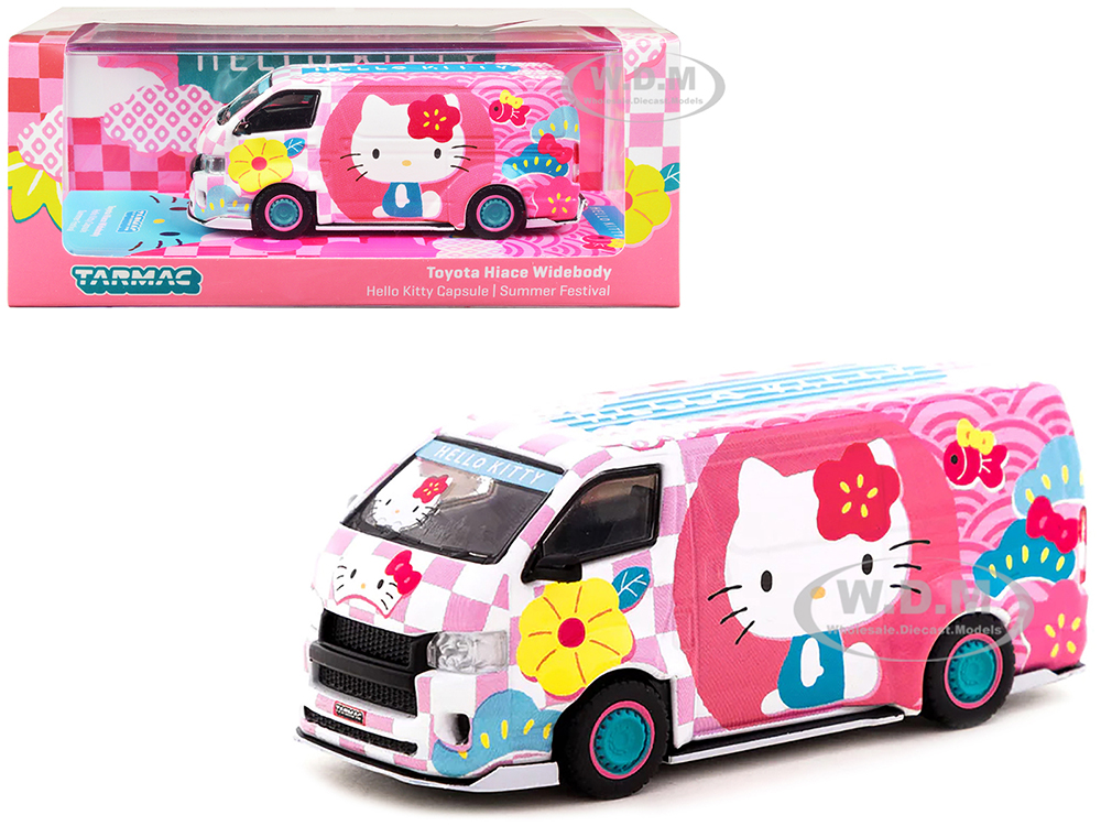 Toyota Hiace Widebody Van RHD (Right Hand Drive) Pink with Graphics "Hello Kitty Capsule Summer Festival" "Collab64" Series 1/64 Diecast Model by Tar