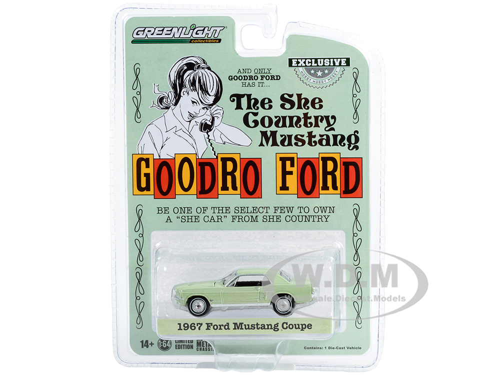 1967 Ford Mustang Limelite Green "She Country Special" "Bill Goodro Ford Denver Colorado" "Hobby Exclusive" Series 1/64 Diecast Model Car by Greenlig