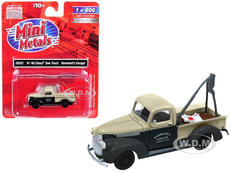 Image of 1941-1946 Chevrolet Tow Truck "Harmonds Garage" Black and Cream 1/87 (HO) Scale Model Car by Classic Metal Works