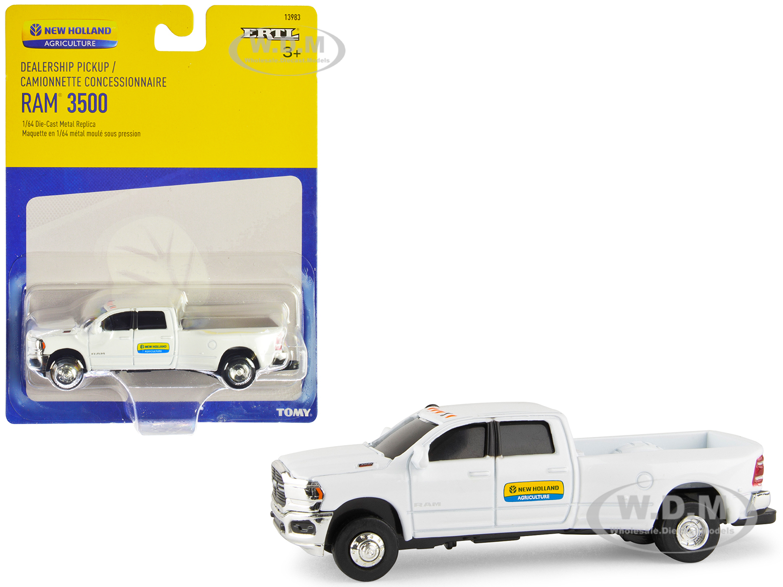 RAM 3500 Dually Pickup Truck White New Holland Dealership New Holland Agriculture Series 1/64 Diecast Model Car by ERTL TOMY