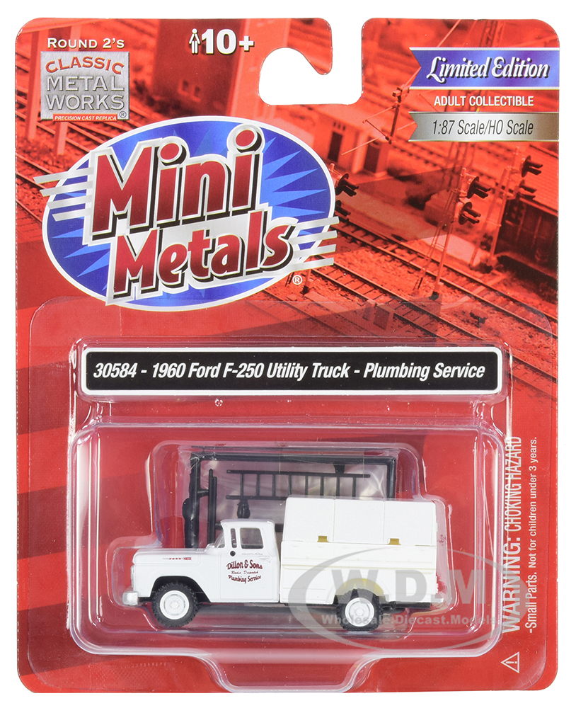 Image of 1960 Ford F-250 Utility Truck "Plumbing Service" White 1/87 (HO) Scale Model by Classic Metal Works