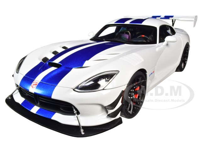 2017 Dodge Viper GTS-R Commemorative Edition ACR Pearl White with Blue Stripes 1/18 Model Car by Autoart