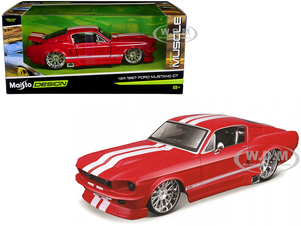 1967 Ford Mustang GT Red with White Stripes "Classic Muscle" "Maisto Design" Series 1/24 Diecast Model Car by Maisto