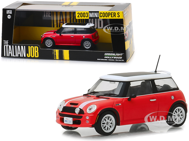 2003 Mini Cooper S Red With White Stripes "the Italian Job" (2003) Movie 1/43 Diecast Model Car By Greenlight