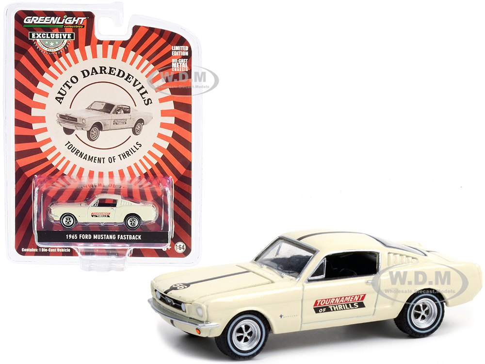 1965 Ford Mustang Fastback 56 Cream Auto Daredevils "Tournament Of Thrills" "Hobby Exclusive" 1/64 Diecast Model Car by Greenlight