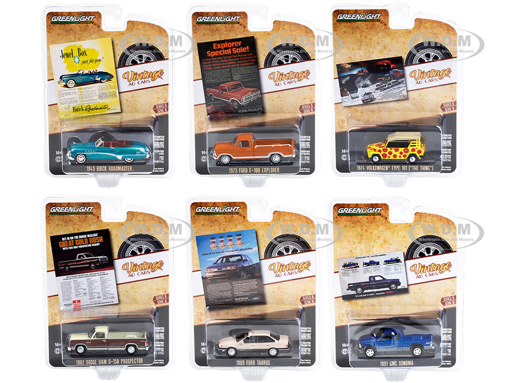 "Vintage Ad Cars" Set of 6 pieces Series 8 1/64 Diecast Model Cars by Greenlight