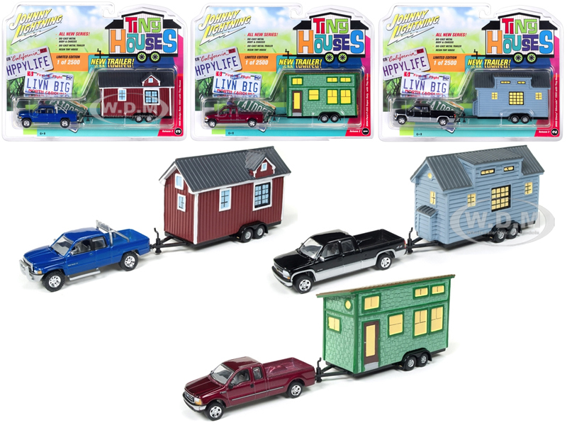 "tiny Houses" Set Of 3 Trucks 1/64 Diecast Model Cars By Johnny Lightning