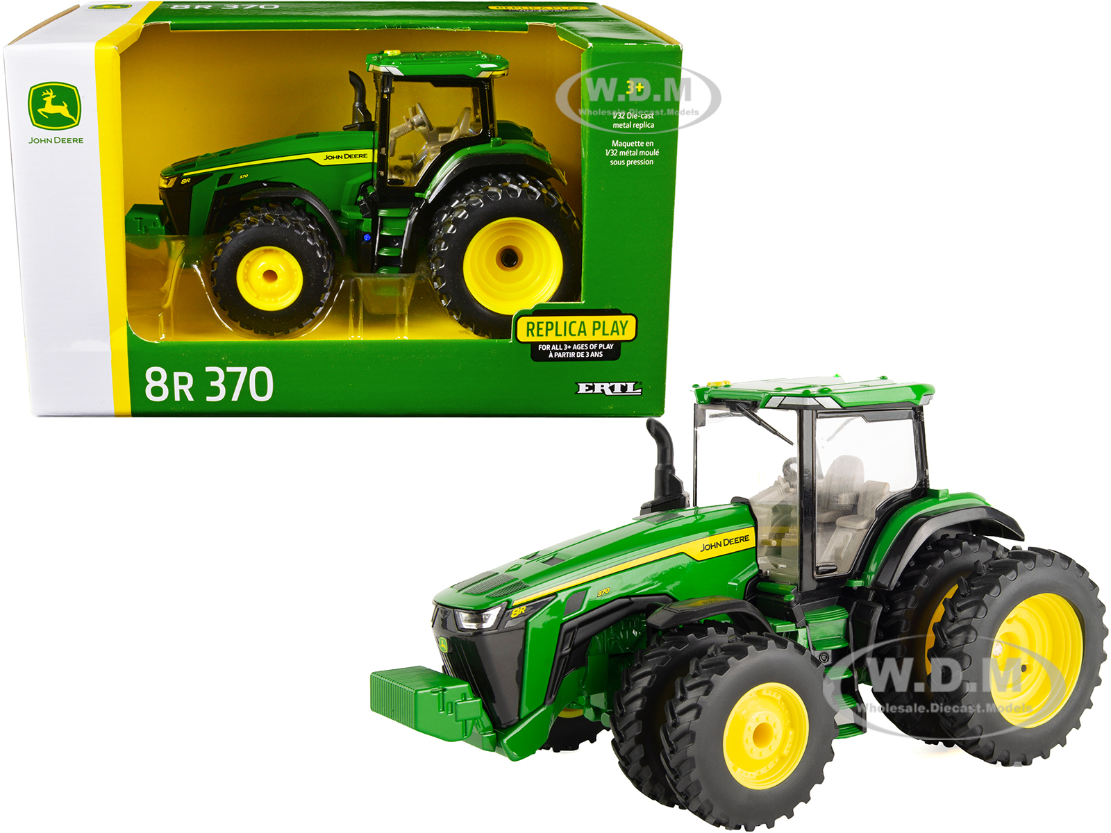 John Deere 8R 370 Tractor with Dual Wheels Green Replica Play 1/32 Diecast Model by ERTL TOMY