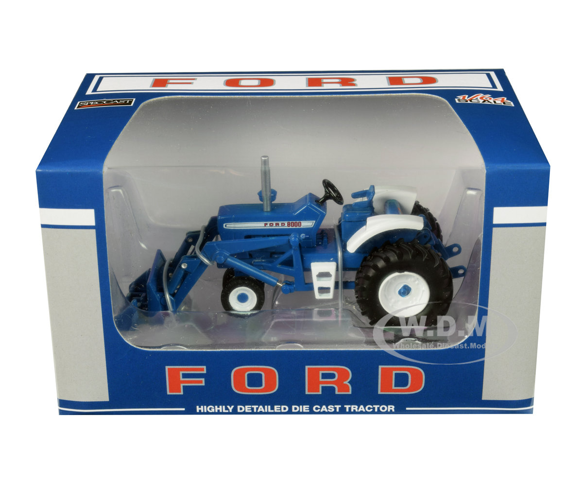 Ford 8000 Narrow Front With Loader Blue 1/64 Diecast Model By Speccast