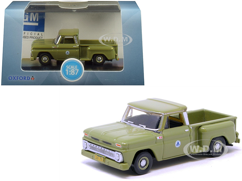 Image of 1965 Chevrolet C10 Stepside "Bell System" Pickup Truck Green 1/87 (HO) Scale Diecast Model Car by Oxford Diecast