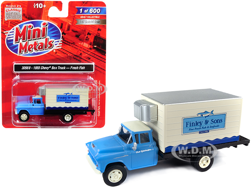 Image of 1955 Chevrolet Refrigerated Reefer Box Truck "Finley &amp; Sons" (Fresh Fish) 1/87 (HO) Scale Model by Classic Metal Works