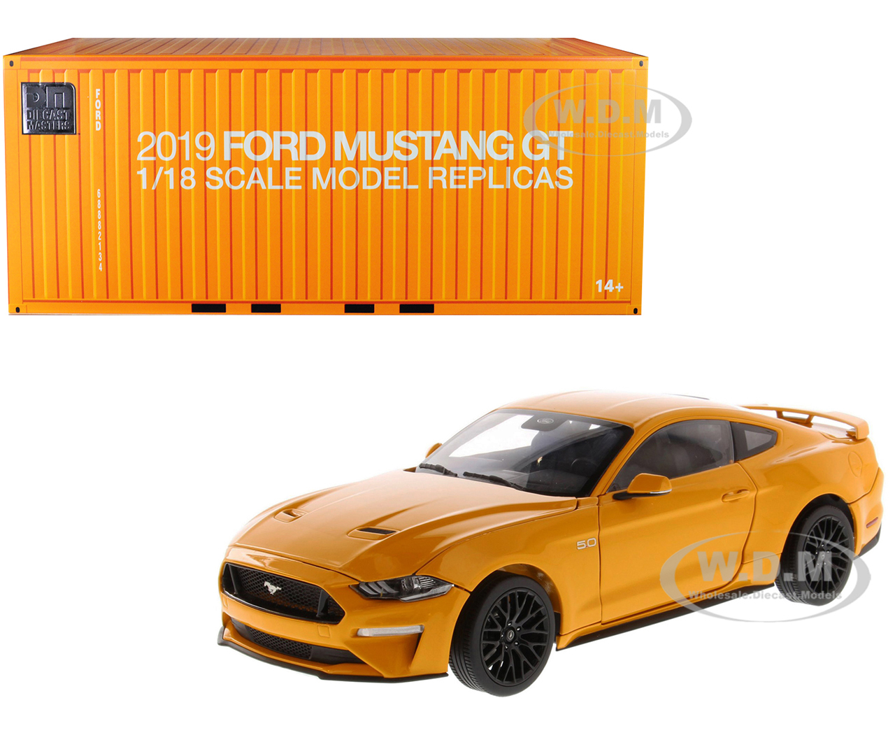 Image of 2019 Ford Mustang GT 5.0 Coupe Orange Fury Metallic 1/18 Diecast Model Car by Diecast Masters
