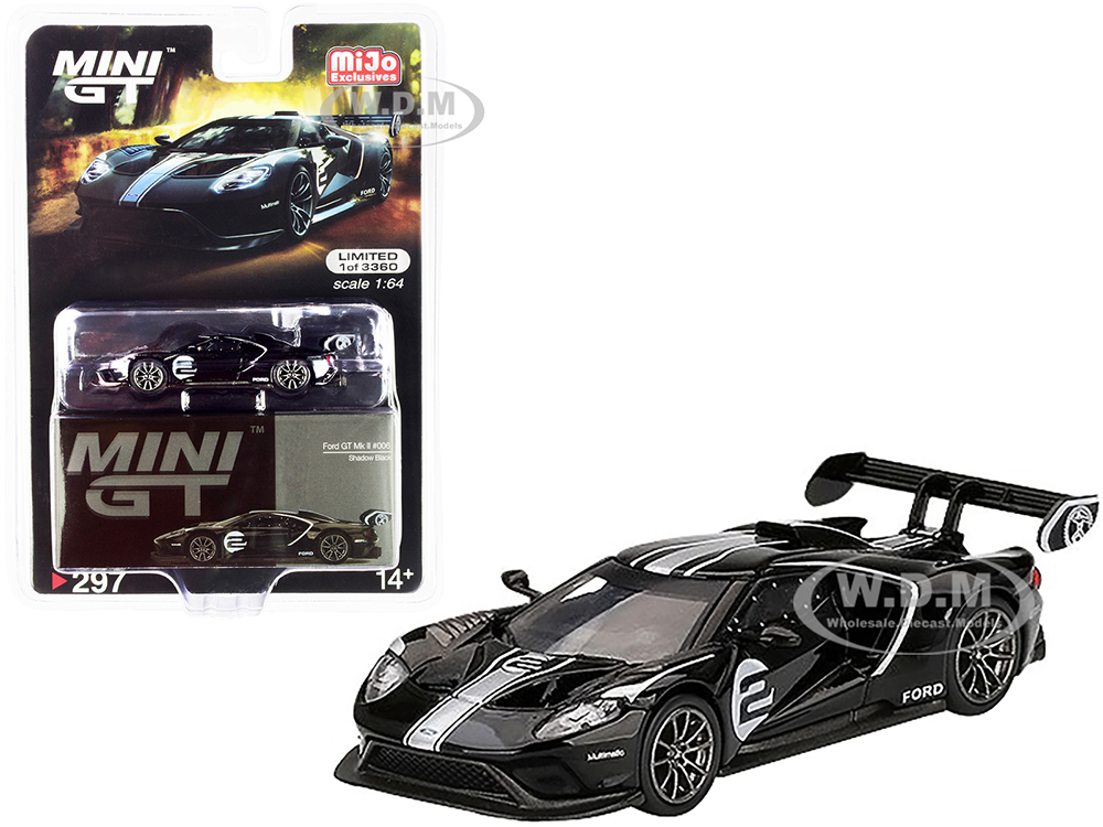 Ford GT Mk II 2 Shadow Black with Silver Stripes Limited Edition to 3360 pieces Worldwide 1/64 Diecast Model Car by Mini GT