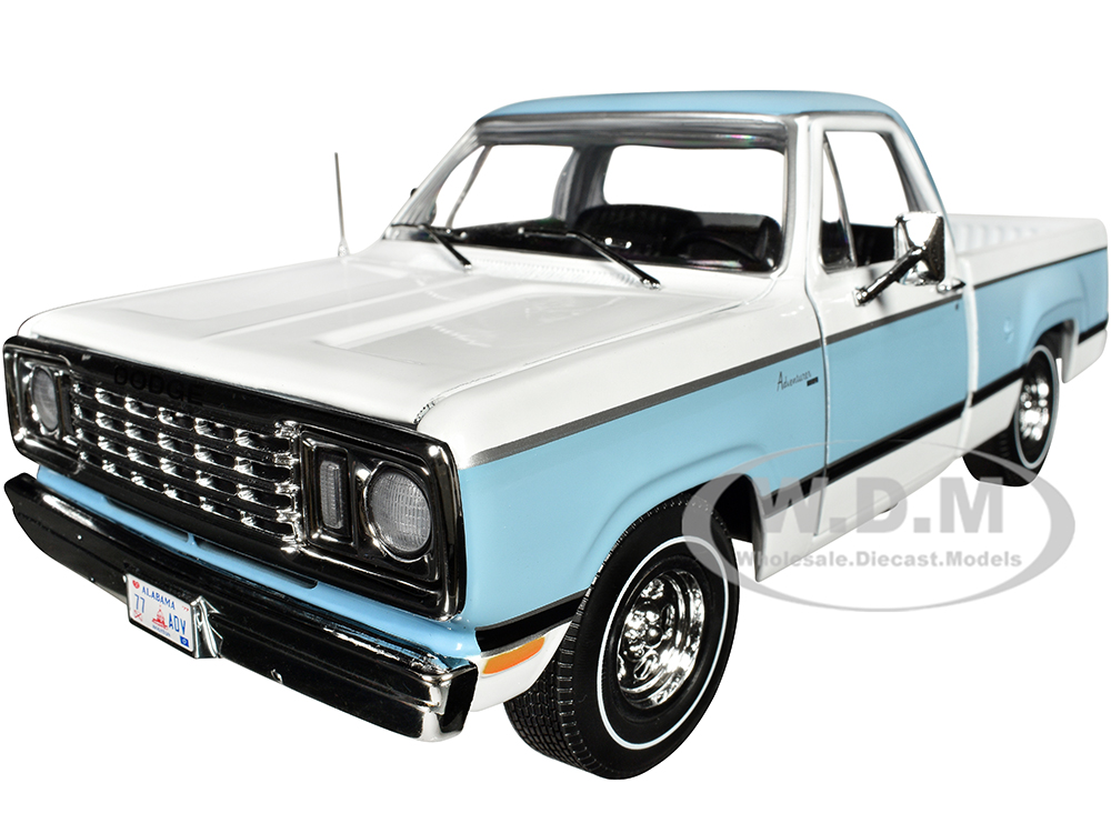 1977 Dodge D100 Adventurer Sweptline Pickup Truck Light Blue and White 