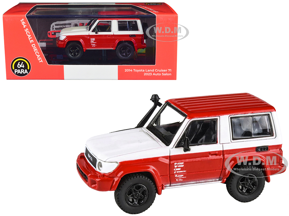 2014 Toyota Land Cruiser 71 SWB (Short Wheel Base) Red and White "2023 Auto Salon" 1/64 Diecast Model Car by Paragon Models