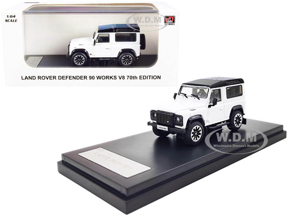 Land Rover Defender 90 Works V8 White With Black Top 70th Edition 1/64 Diecast Model Car By LCD Models