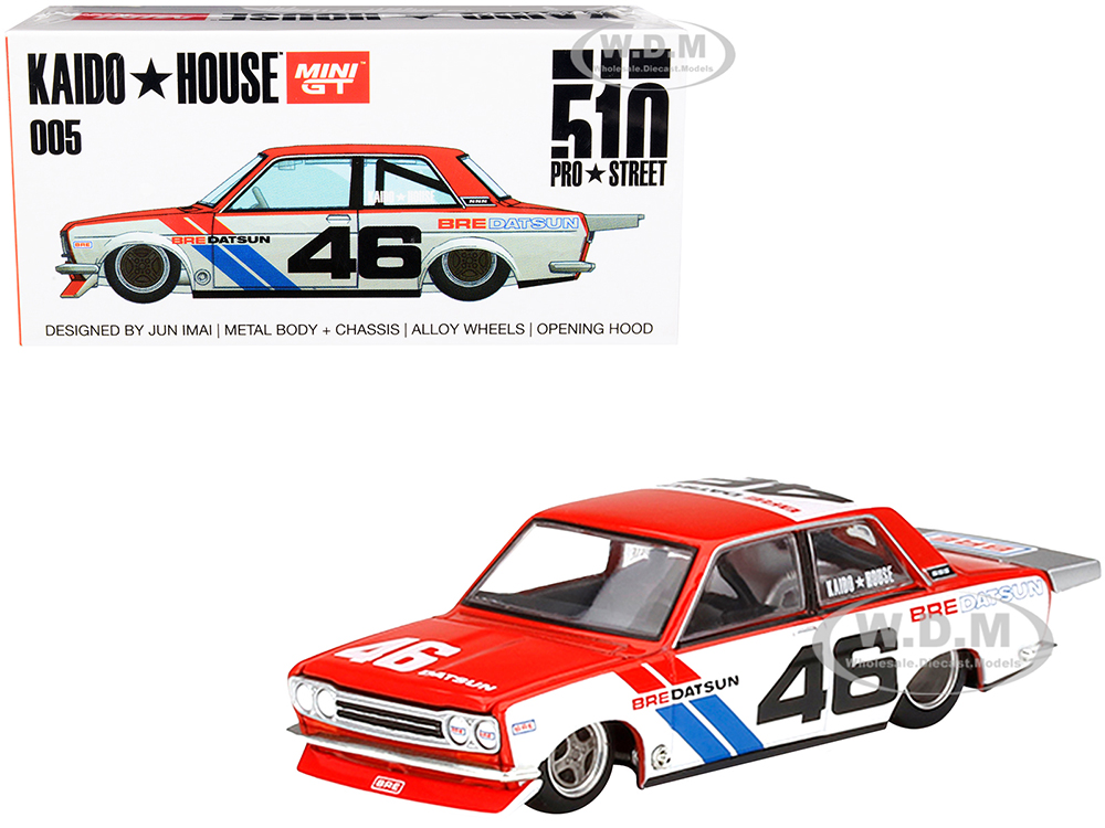 Datsun 510 Pro Street Version 1 #46 BRE Red and White (Designed by Jun Imai) Kaido House Special 1/64 Diecast Model Car by Mini GT