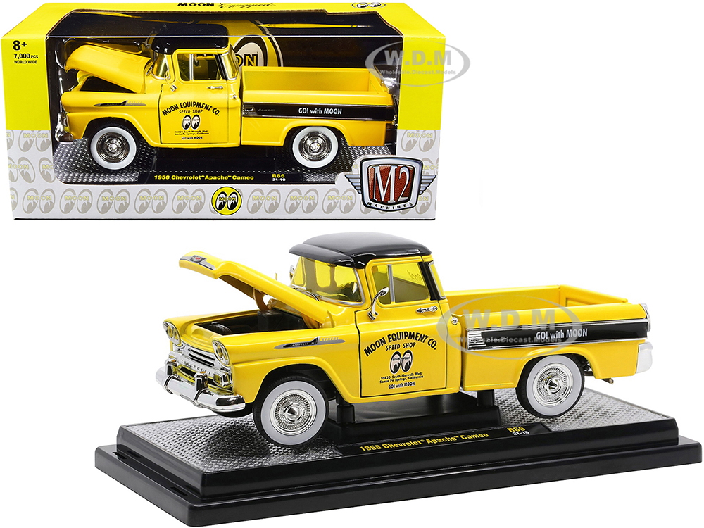 1958 Chevrolet Apache Cameo Pickup Truck Mooneyes Yellow and Black Limited Edition to 7000 pieces Worldwide 1/24 Diecast Model Car by M2 Machines