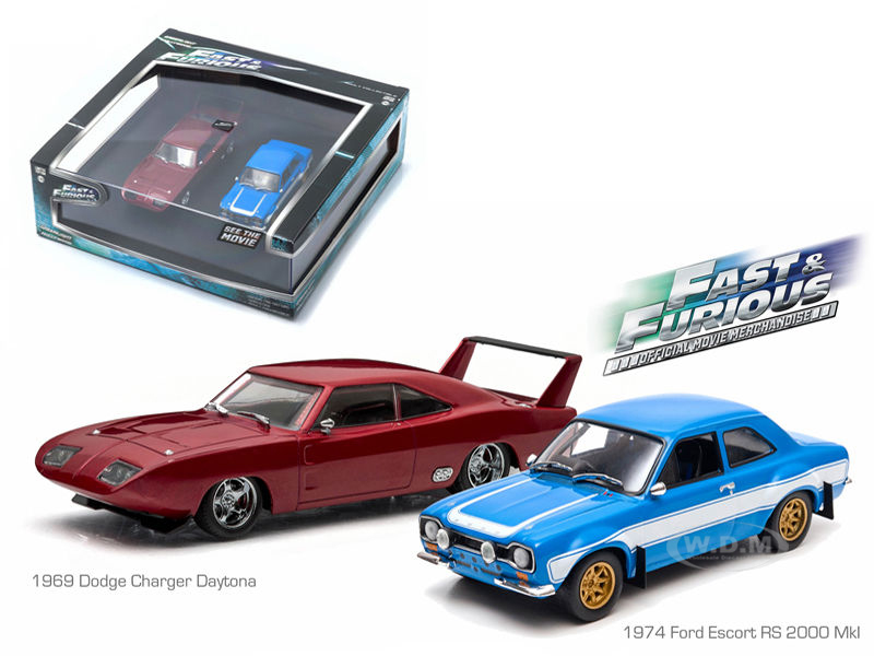 1969 Dodge Charger Daytona And 1974 Ford Escort Rs 2000 Mkl "the Fast And The Furious" Movie Diorama Set 1/43 Diecast Model Cars By Greenlight