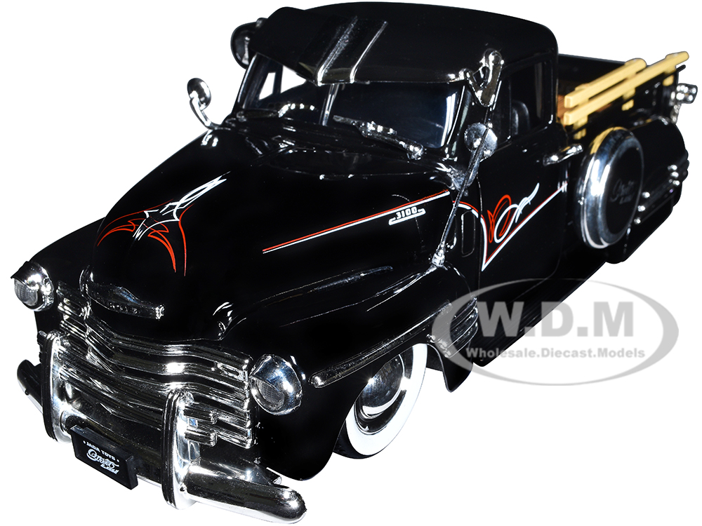 1951 Chevrolet 3100 Pickup Truck Lowrider Black with Graphics Street Low Series 1/24 Diecast Model Car by Jada