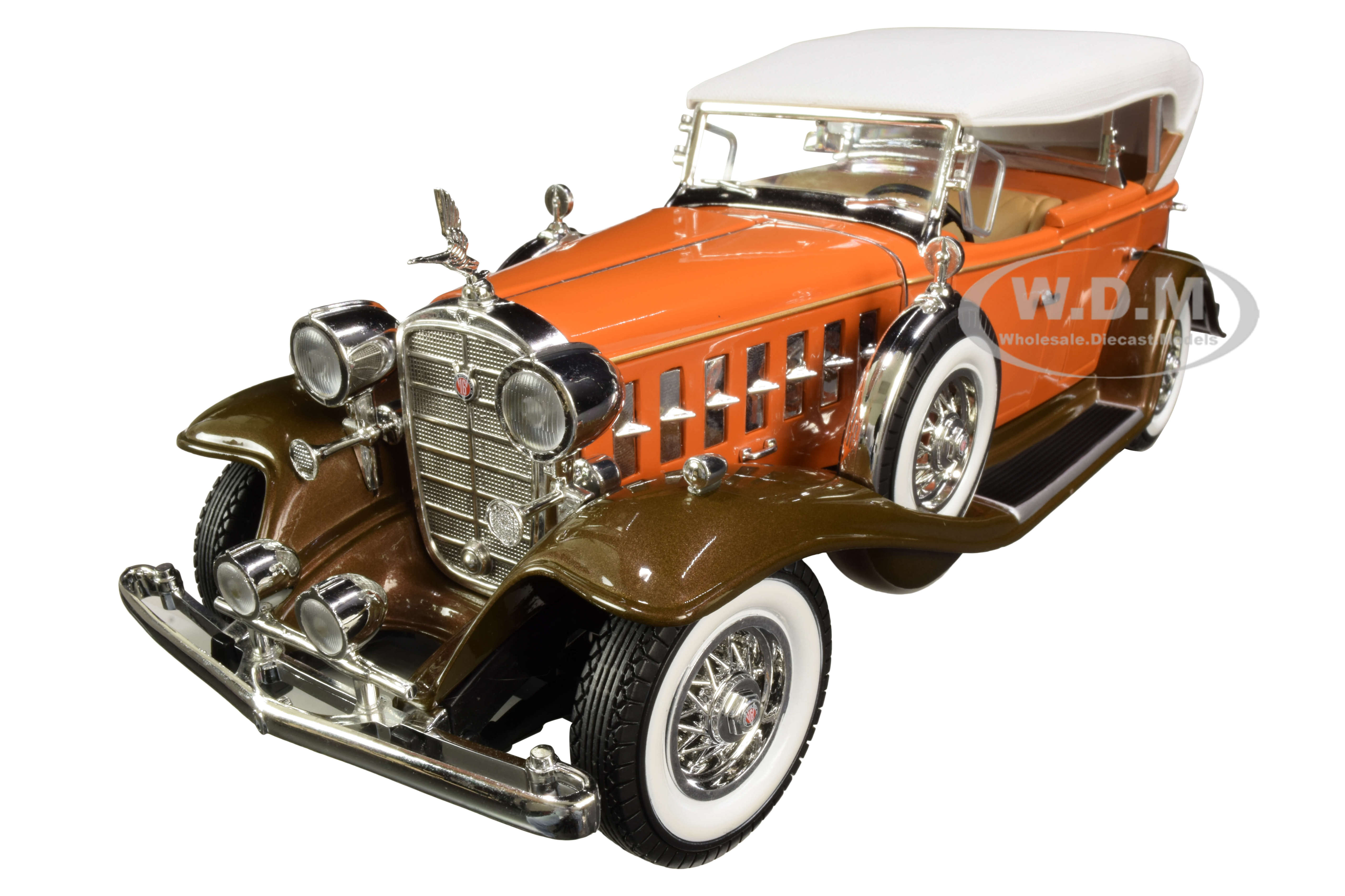 Image of 1932 Cadillac V16 Sports Phaeton Convertible Orange with White Top 1/18 Diecast Model Car by Autoworld
