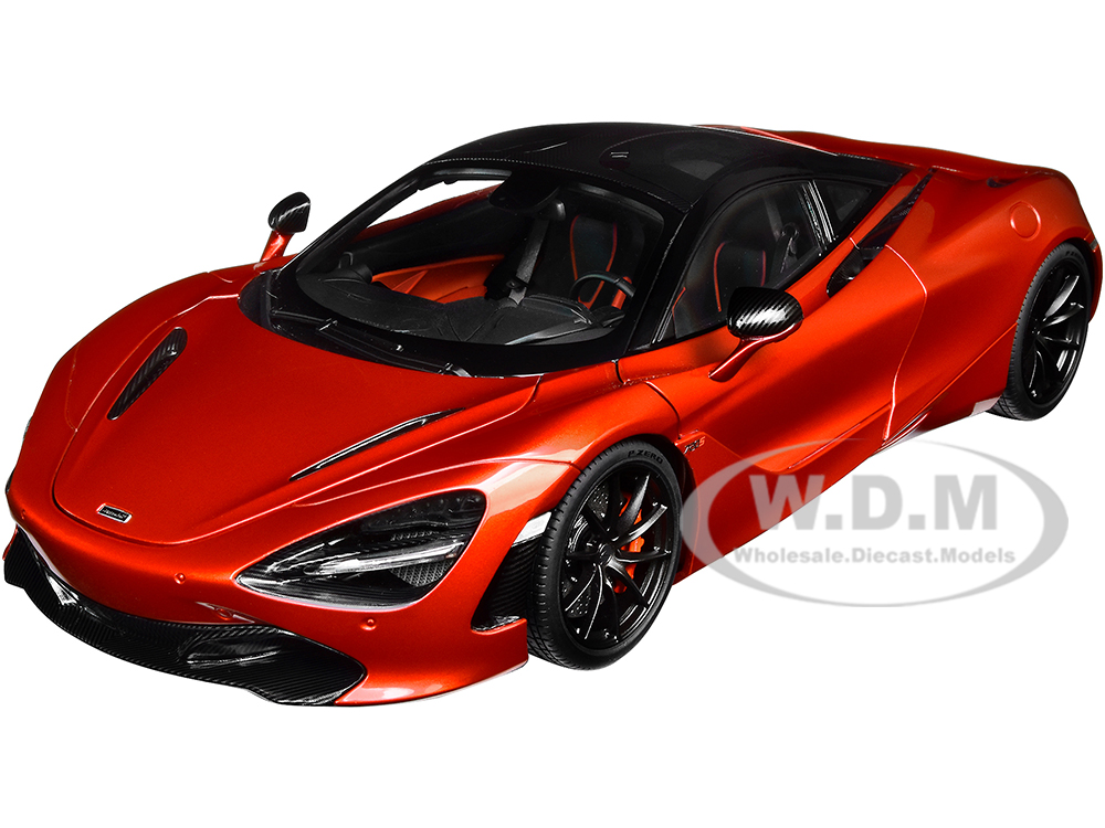 Mclaren 720S Memphis Red Metallic with Black Top and Carbon Accents 1/18 Model Car by Autoart