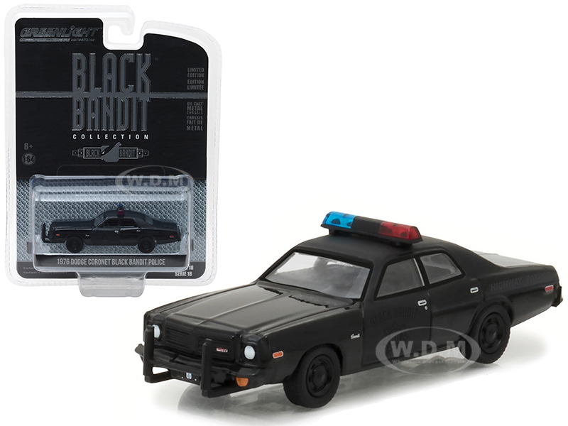 1976 Dodge Coronet Black Bandit Police 1/64 Diecast Model Car By Greenlight