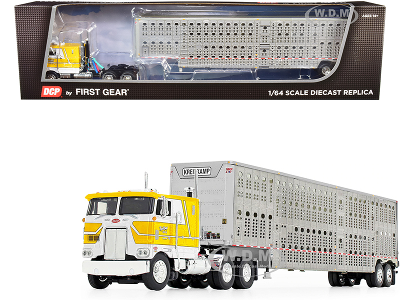 Image of Peterbilt 352 COE 110" Sleeper Cab with Wilson Livestock Tandem-Axle Trailer "Kreilkamp Trucking" Yellow and Silver 1/64 Diecast Model by DCP/First G