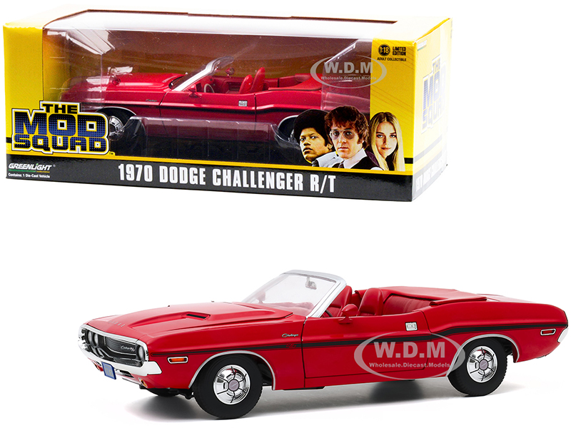 1970 Dodge Challenger R/T Convertible Rallye Red with Red Interior and Black Stripes The Mod Squad (1968-1973) TV Series 1/18 Diecast Model Car by Greenlight