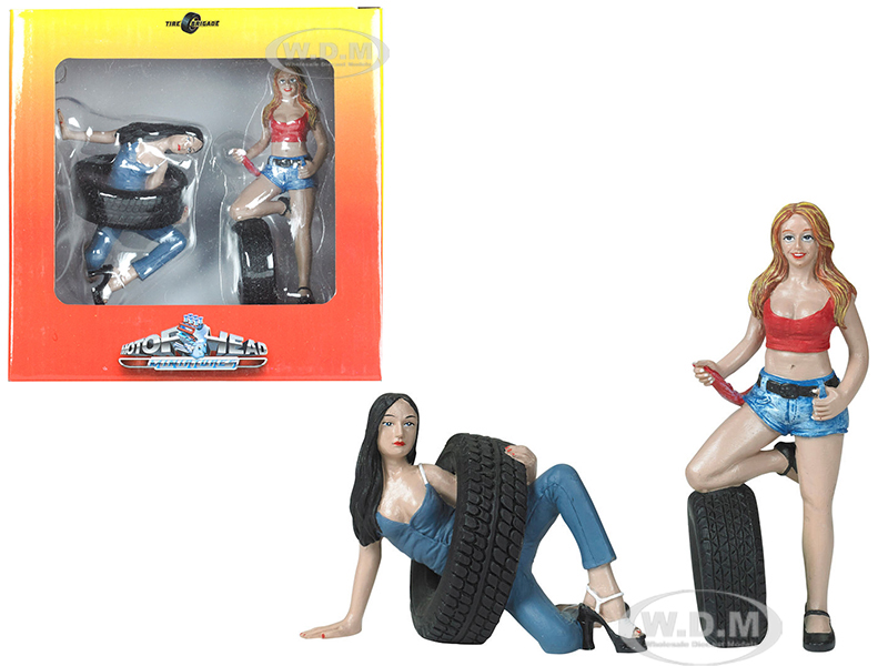 Val And Andie Tire Brigade 2 Piece Figurine Set 1/18 By Motorhead Miniatures