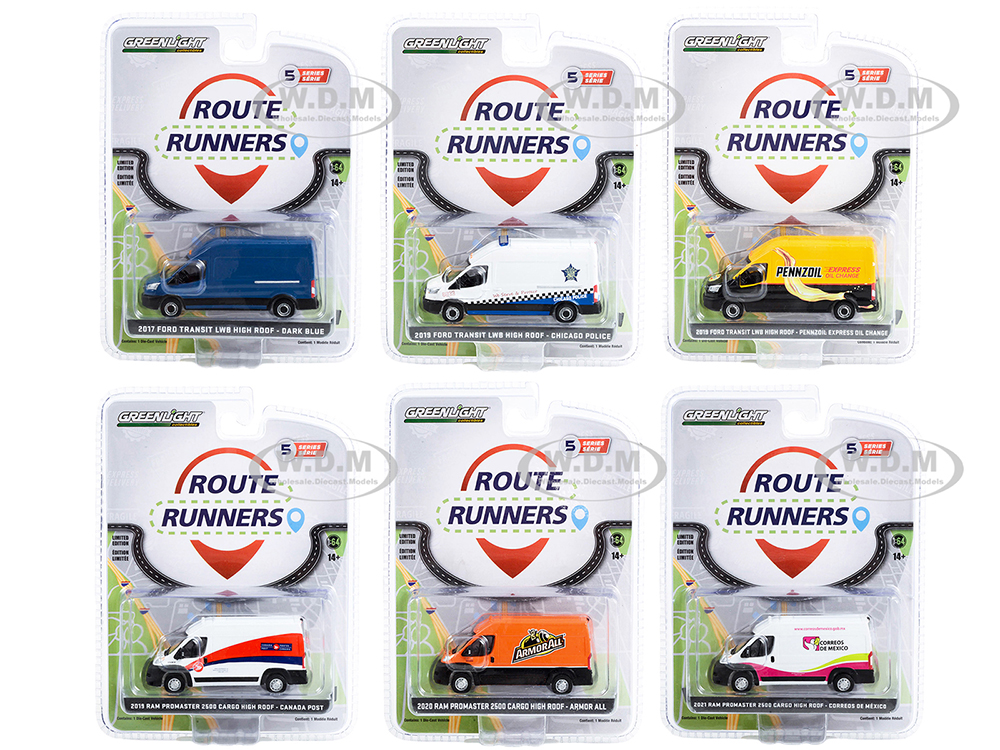 "Route Runners" Set of 6 Vans Series 5 1/64 Diecast Model Cars by Greenlight