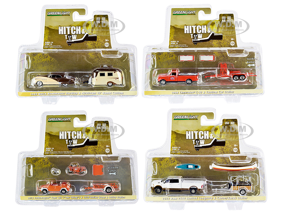 "Hitch &amp; Tow" Set of 4 pieces Series 26 1/64 Diecast Model Cars by Greenlight
