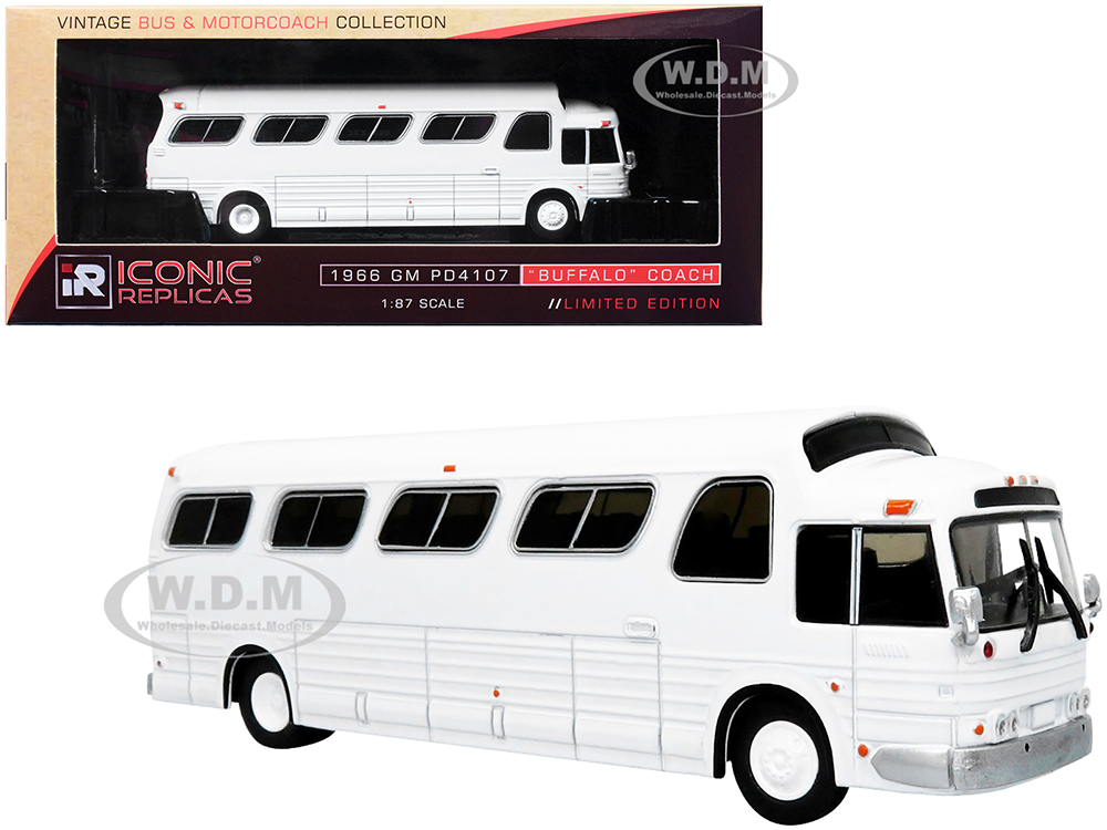 1966 GM PD4107 "Buffalo" Coach Bus Blank White "Vintage Bus &amp; Motorcoach Collection" 1/87 Diecast Model by Iconic Replicas