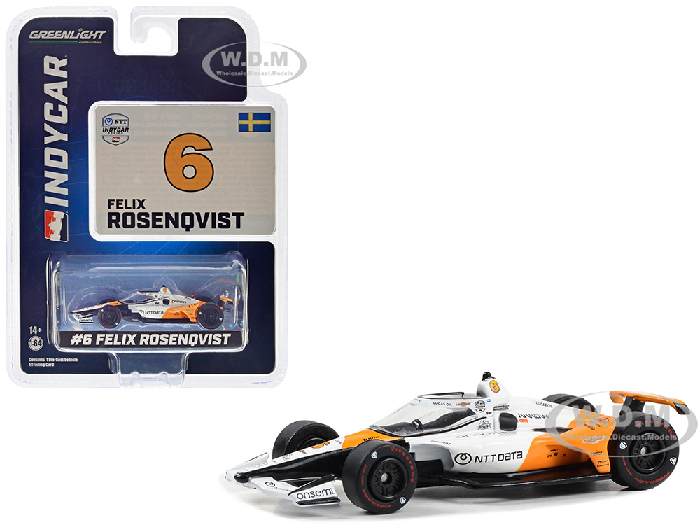 Dallara IndyCar #6 Felix Rosenqvist NTT DATA Arrow McLaren 60th Anniversary Triple Crown Accolade Indianapolis 500 Livery NTT IndyCar Series (2023) 1/64 Diecast Model Car by Greenlight