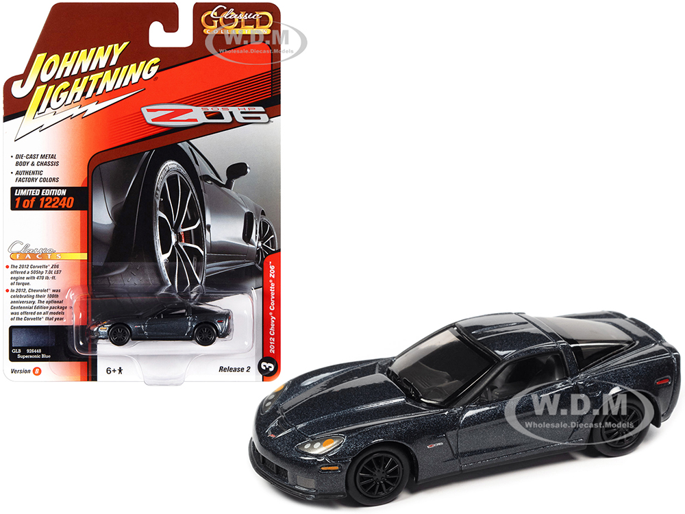 2012 Chevrolet Corvette Z06 Supersonic Blue Metallic Classic Gold Collection Series Limited Edition to 12240 pieces Worldwide 1/64 Diecast Model Car by Johnny Lightning