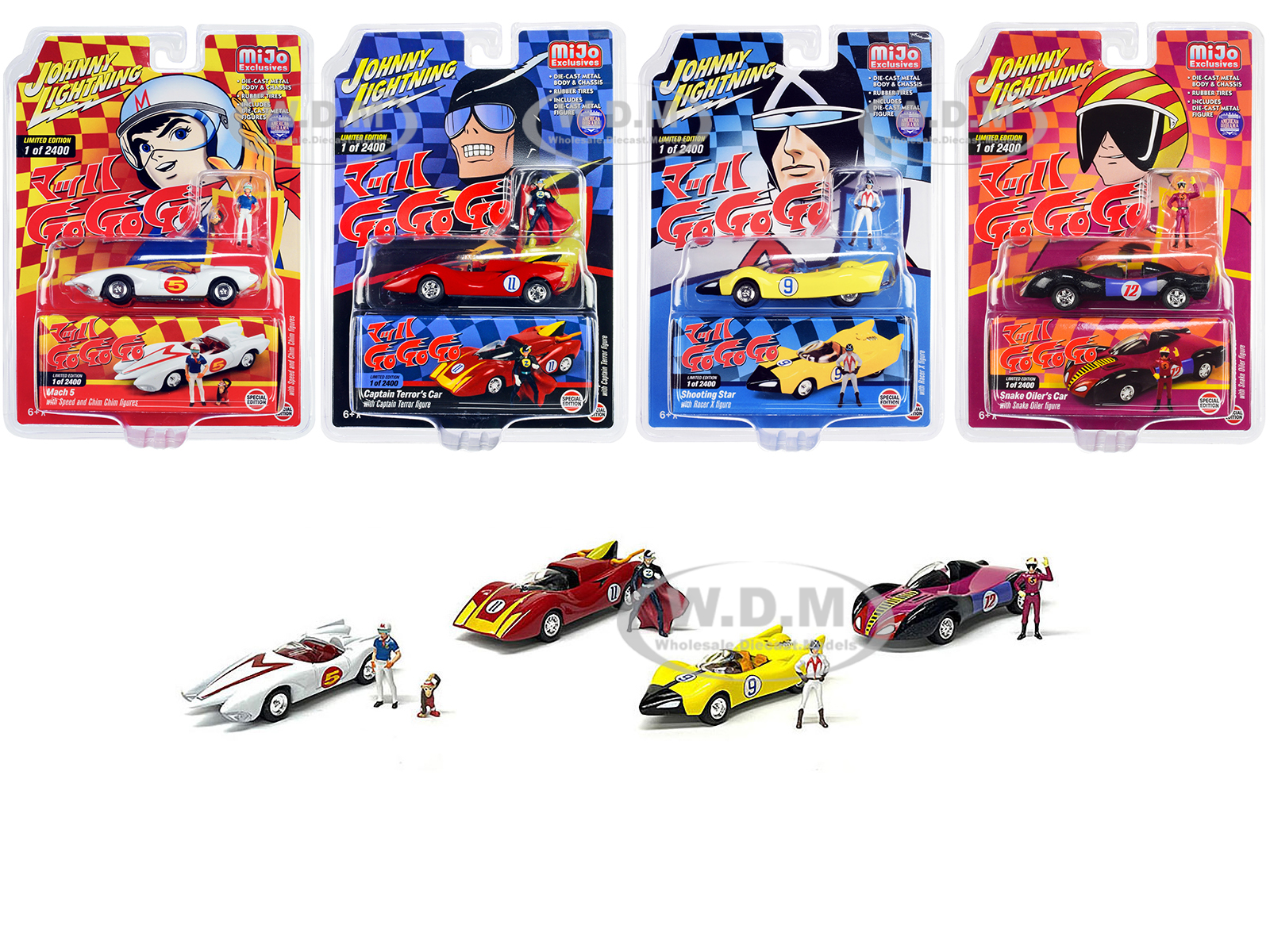 "Speed Racer" 4 Car Set with American Diorama Figures 1/64 Diecast Model Cars by Johnny Lightning