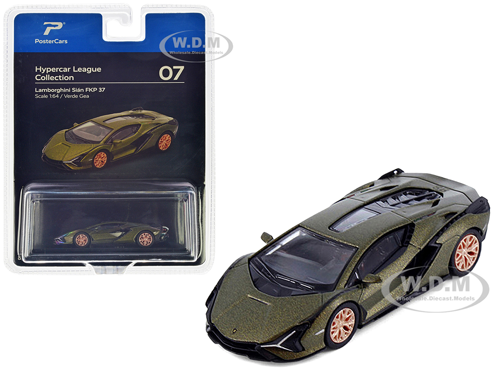 Lamborghini Sian FKP 37 Verde Gea Green Metallic Hypercar League Collection 1/64 Diecast Model Car by PosterCars