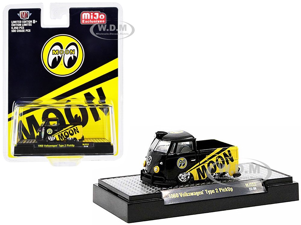 1960 Volkswagen Type 2 Pickup Truck Mooneyes Black and Yellow Limited Edition to 6050 pieces Worldwide 1/64 Diecast Model Car by M2 Machines