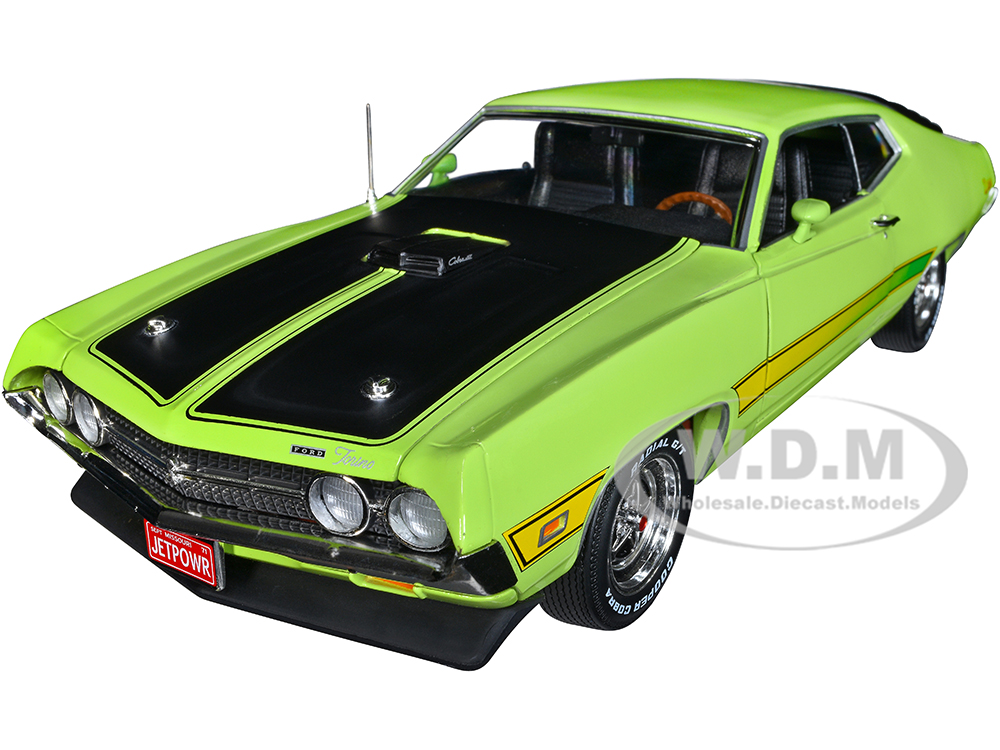 1971 Ford Torino Cobra Grabber Lime Green with Matt Black Hood and Stripes "Class of 1971" Series 1/18 Diecast Model Car by Auto World