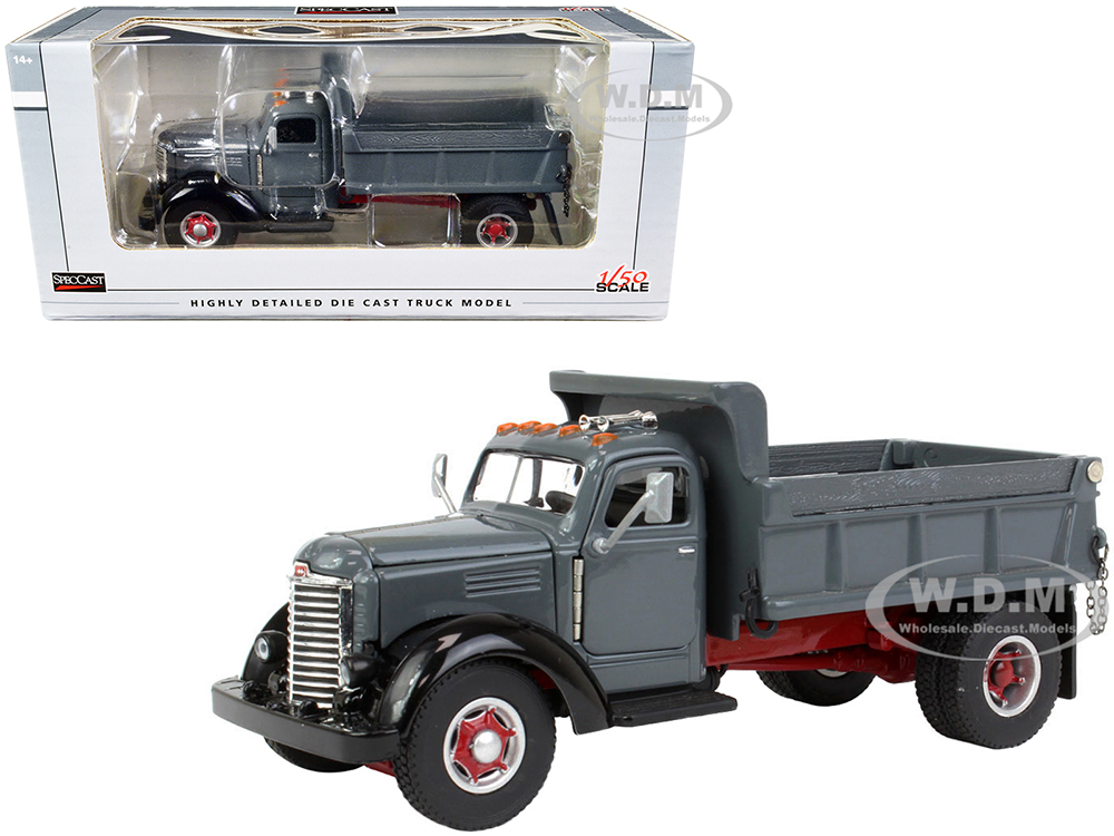 International KB-8 Truck Gray and Black with Dump Body 1/50 Diecast Model by Speccast