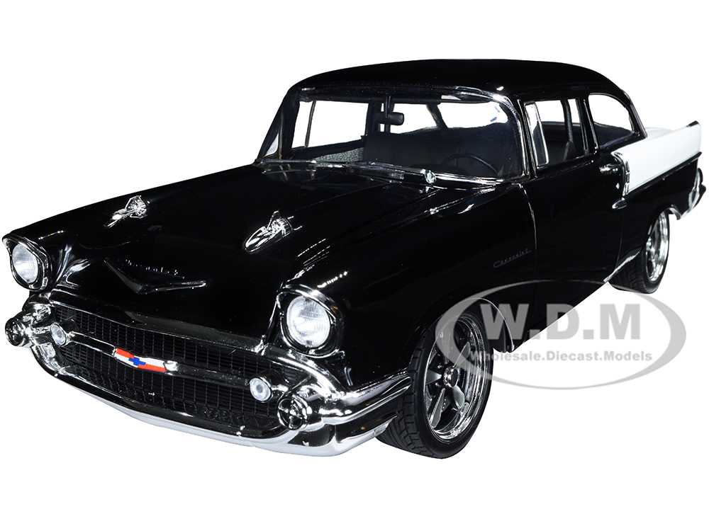 1957 Chevrolet 150 Restomod "Hourglass" Black and White Limited Edition to 774 pieces Worldwide 1/18 Diecast Model Car by ACME
