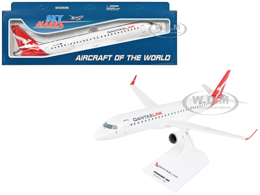 Embraer E190 Commercial Aircraft QantasLink (VH-UZD) White with Red Tail (Snap-Fit) 1/100 Plastic Model by Skymarks