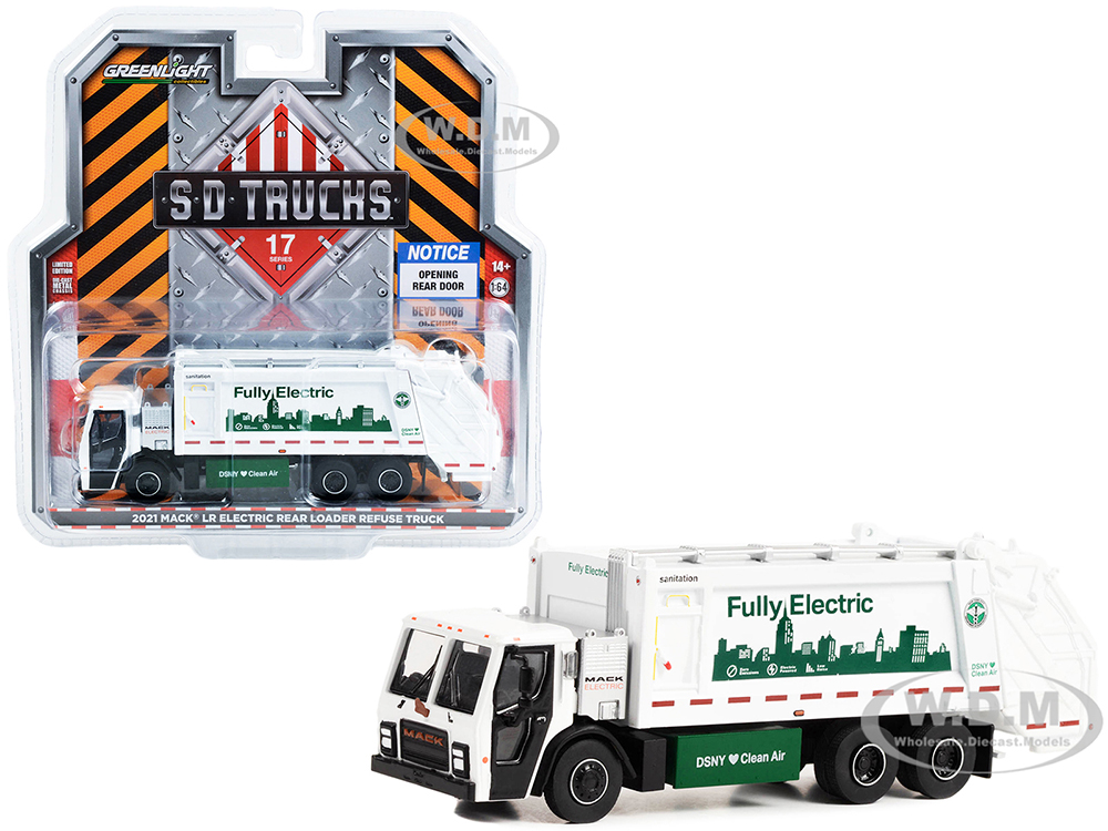 2021 Mack LR Electric Rear Loader Refuse Truck White New York City Department Of Sanitation (DSNY) Fully Electric S.D. Trucks Series 17 1/64 Diec