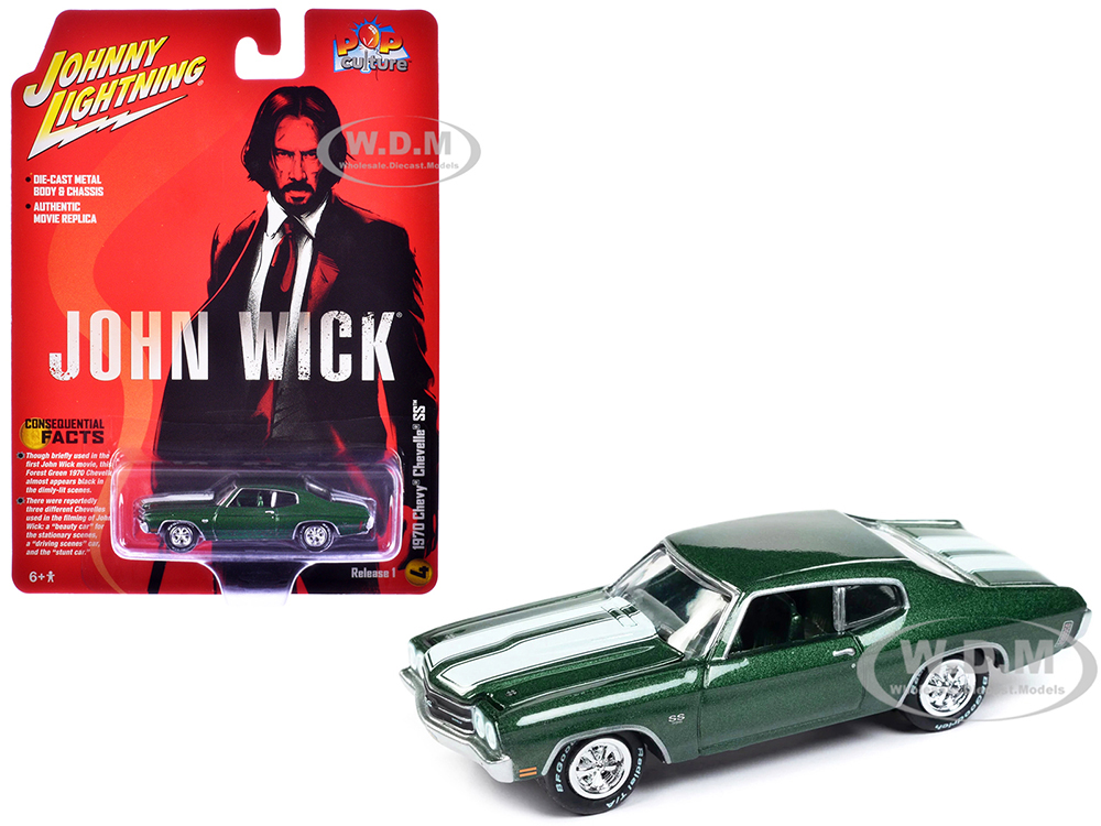 1970 Chevrolet Chevelle SS Forest Green Metallic with White Stipes "John Wick" (2014) Movie Pop Culture 2024 Release 1 1/64 Diecast Model Car by John