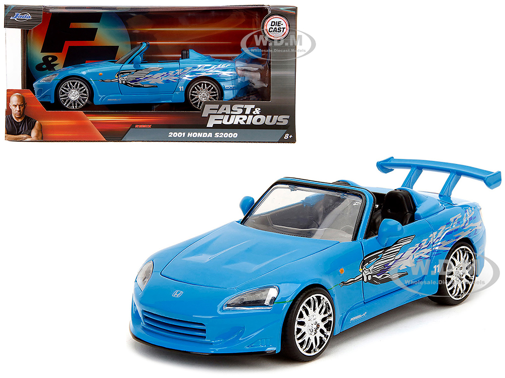 2001 Honda S2000 Convertible Blue with Graphics "Fast &amp; Furious Remix" Series 1/24 Diecast Model Car by Jada