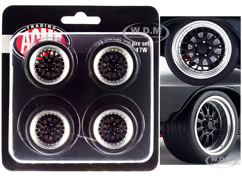 Image of Street Fighter Pro Touring Wheel and Tire Set of 4 pieces from "1970 Chevrolet Chevelle 454 SS Street Fighter G-Force" 1/18 by ACME