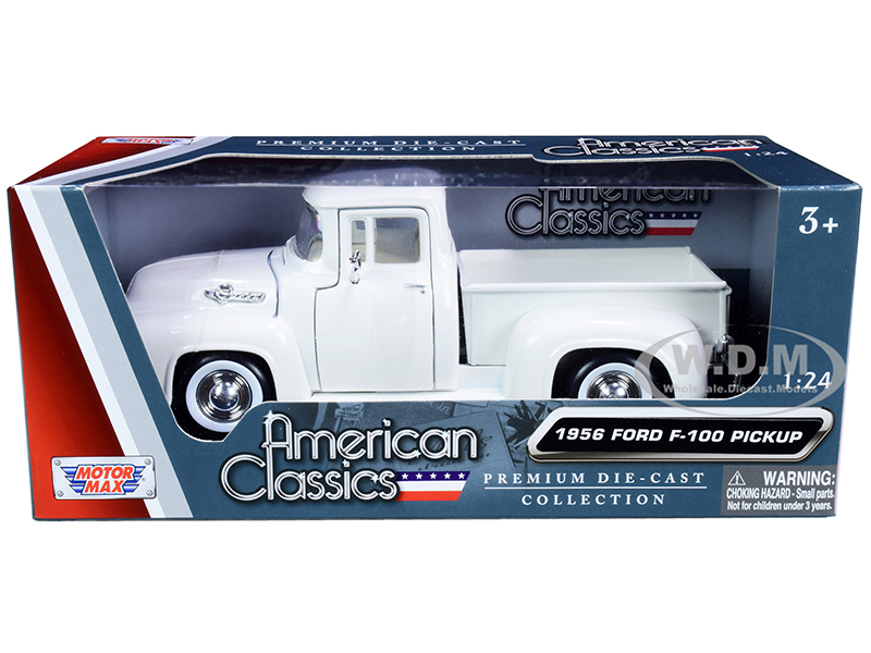 Image of 1956 Ford F-100 Pickup Truck White with Whitewall Tires "American Classics" 1/24 Diecast Model Car by Motormax