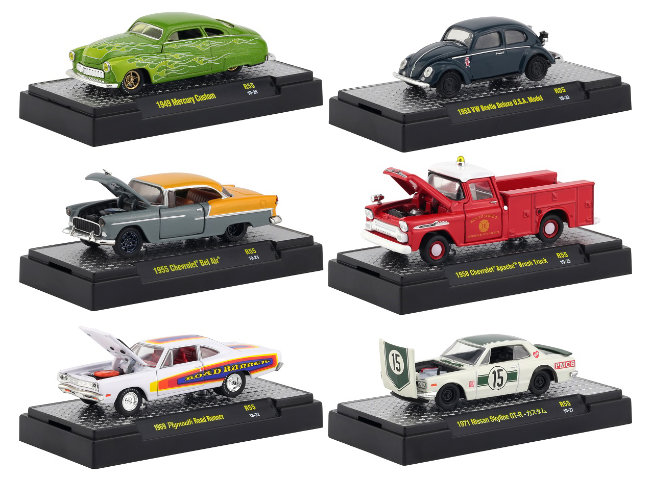 Auto Shows 6 Piece Set Release 55 In Display Cases 1/64 Diecast Model Cars By M2 Machines