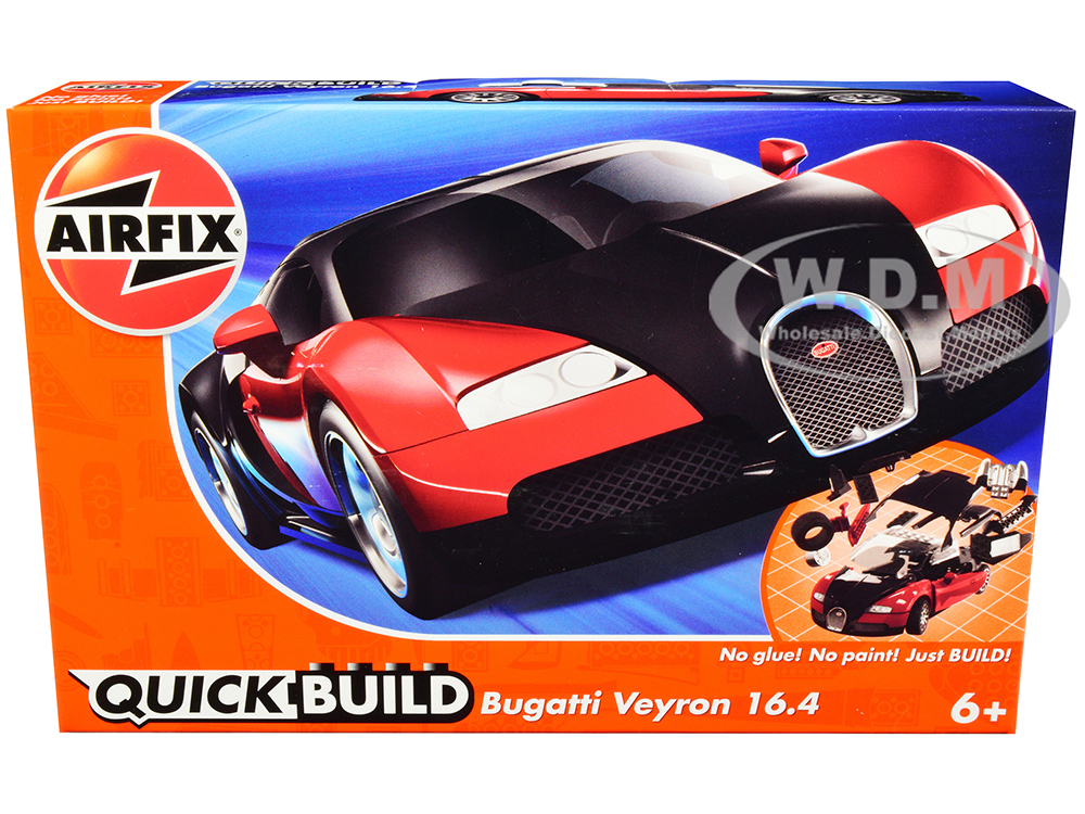 Skill 1 Model Kit Bugatti Veyron Red / Black Snap Together Painted Plastic Model Car Kit by Airfix Quickbuild